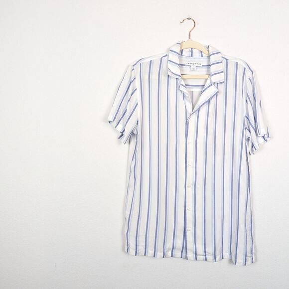 And Now This Men's White Blue Stripe Short Sleeve Button Down Shirt - Picture 3 of 7